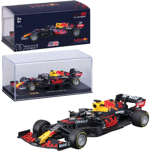 Bburago Red Bull Racing RB16B #33 Max Verstappen Formule 1 seizoen 2021 schaalmodel in luxe bewaarcase - modelauto