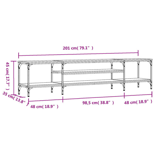 The Living Store Industriële TV-kast - 201 x 35 x 45 cm - Zwart hout en ijzer