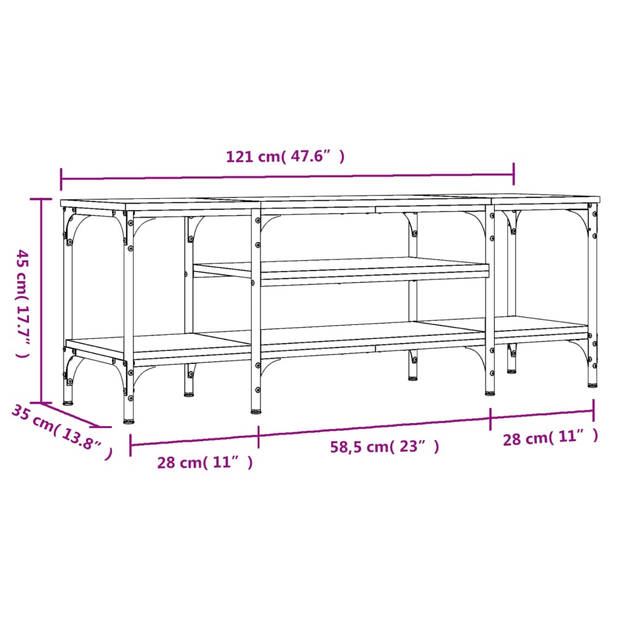 The Living Store Industriële TV-kast - 121 x 35 x 45 cm - zwart