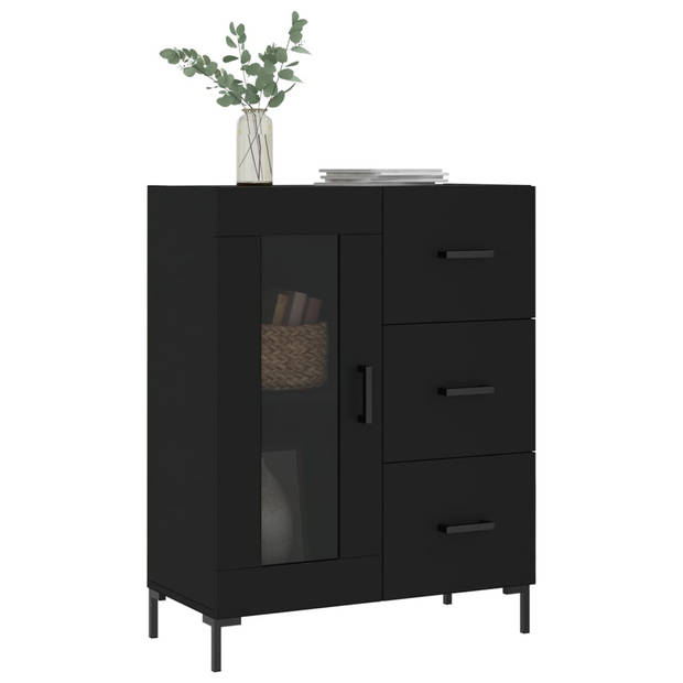 The Living Store Dressoir Classic Zwart - 69.5 x 34 x 90 cm - Hoge kwaliteit hout - metaal - glas