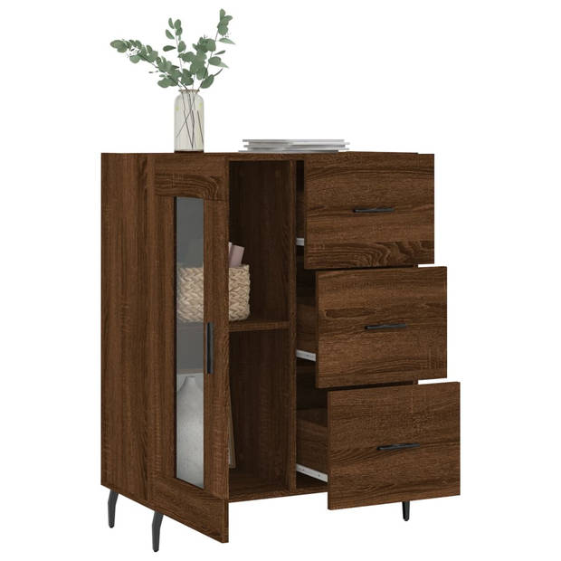 The Living Store-Dressoir-69-5x34x90-cm-bewerkt-hout-bruineikenkleurig - Keukenkast