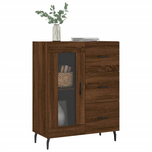 The Living Store-Dressoir-69-5x34x90-cm-bewerkt-hout-bruineikenkleurig - Keukenkast