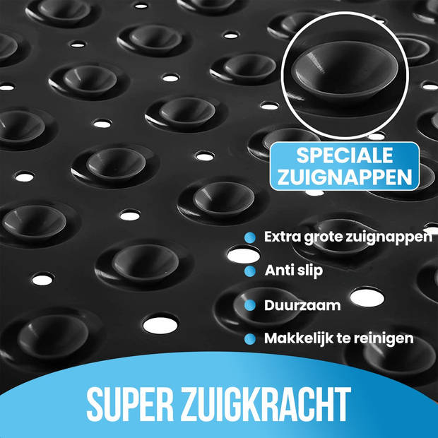 Avalo Badmat / Antislipmat Douche - 100x40CM - Zwart - Met Zuignappen - Douchemat Antislip voor Douche - Badkamermat