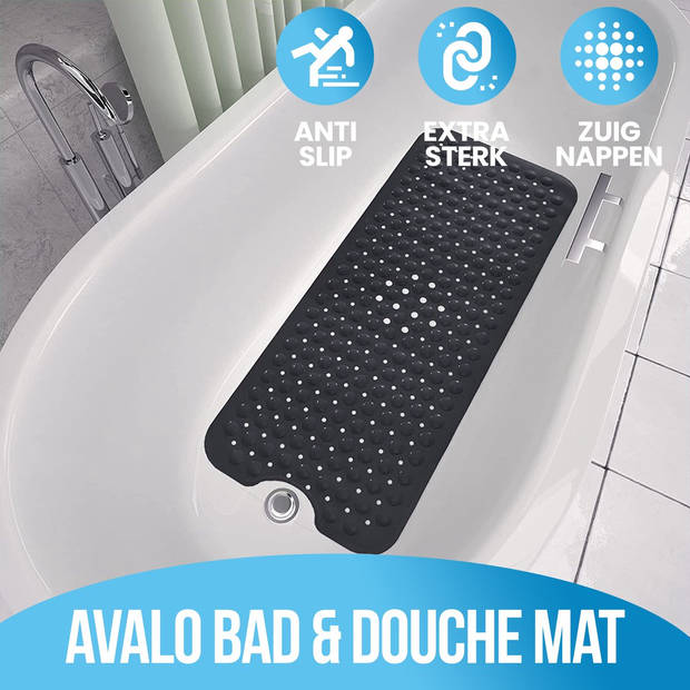 Avalo Badmat / Antislipmat Douche - 100x40CM - Zwart - Met Zuignappen - Douchemat Antislip voor Douche - Badkamermat