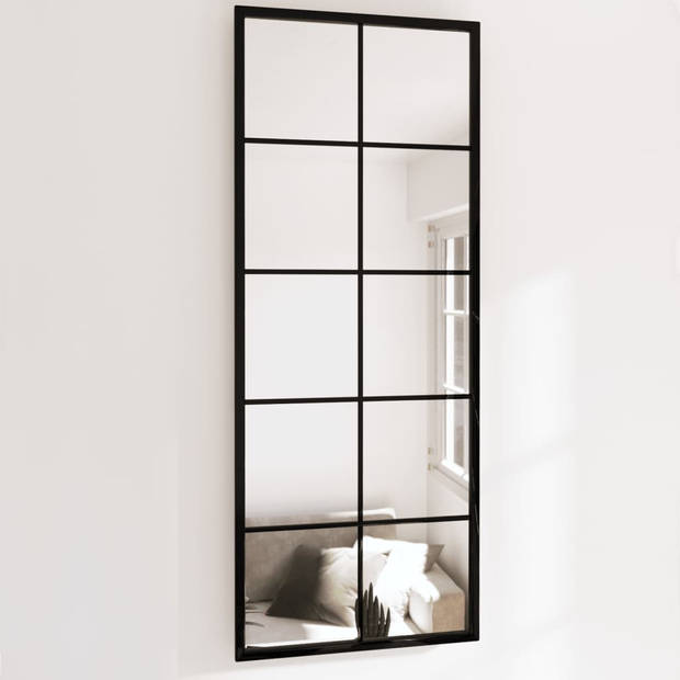 The Living Store Wandspiegel - - Spiegels - 100 x 40 cm - Zwart Metaal en Glas