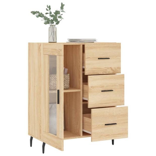 The Living Store Dressoir Classic - 69.5 x 34 x 90 cm - Sonoma eiken - Hout - metaal - glas