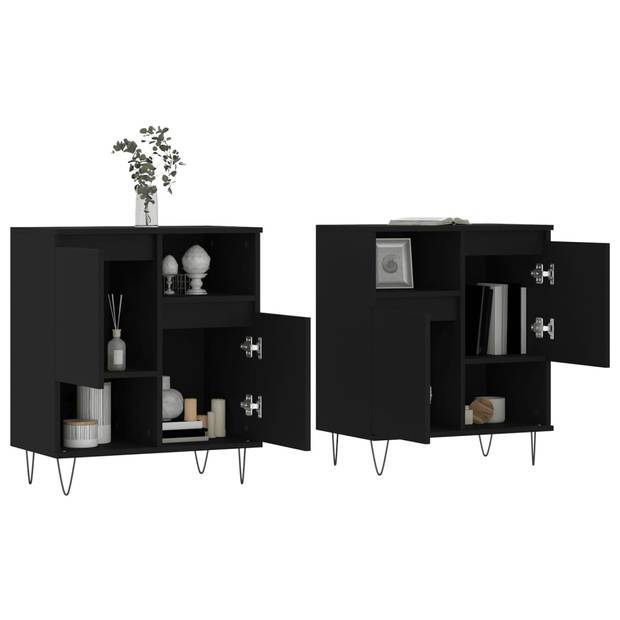 The Living Store dressoir Classic - Zwart 120 x 35 x 70 cm - Bewerkt hout en metaal