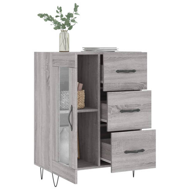 The Living Store-Dressoir-69-5x34x90-cm-bewerkt-hout-grijs-sonoma-eikenkleurig - Keukenkast