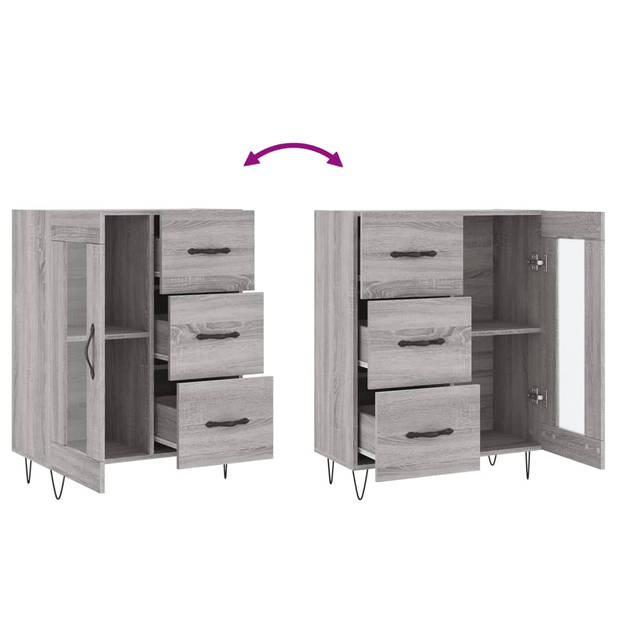 The Living Store-Dressoir-69-5x34x90-cm-bewerkt-hout-grijs-sonoma-eikenkleurig - Keukenkast