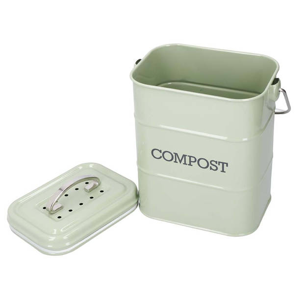 KitchenCraft - Compostbak Saliegroen - Staal - Duurzaam - Praktisch - Compostemmer - KitchenCraft Living Nostalgia