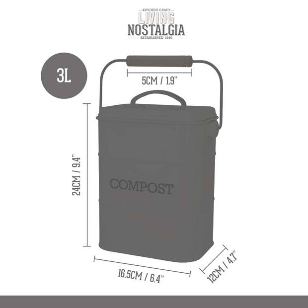 KitchenCraft - Compostbak Saliegroen - Staal - Duurzaam - Praktisch - Compostemmer - KitchenCraft Living Nostalgia