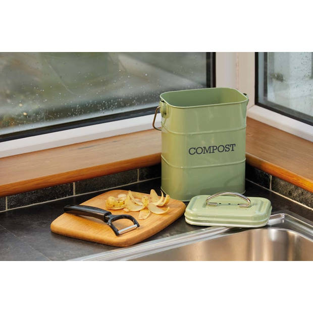 KitchenCraft - Compostbak Saliegroen - Staal - Duurzaam - Praktisch - Compostemmer - KitchenCraft Living Nostalgia