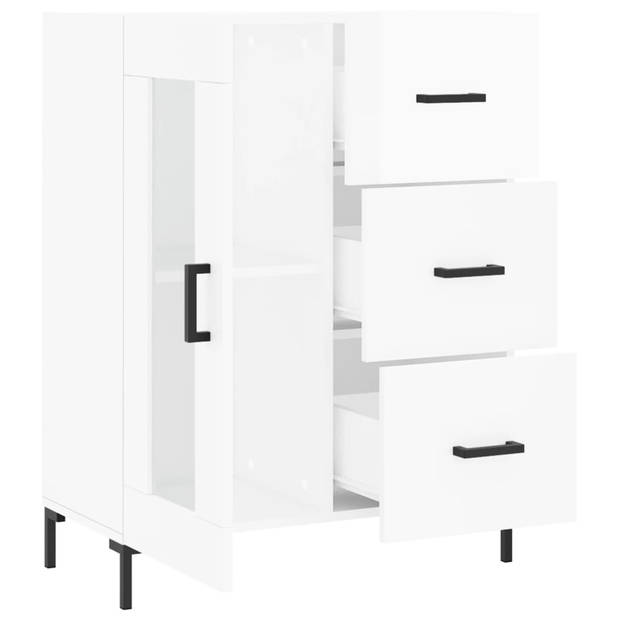 The Living Store-Dressoir-69-5x34x90-cm-bewerkt-hout-hoogglans-wit - Keukenkast