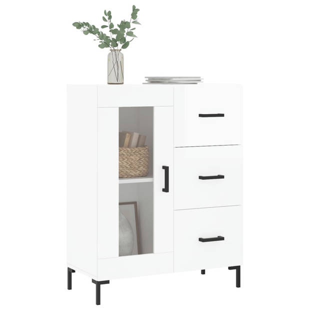 The Living Store-Dressoir-69-5x34x90-cm-bewerkt-hout-hoogglans-wit - Keukenkast