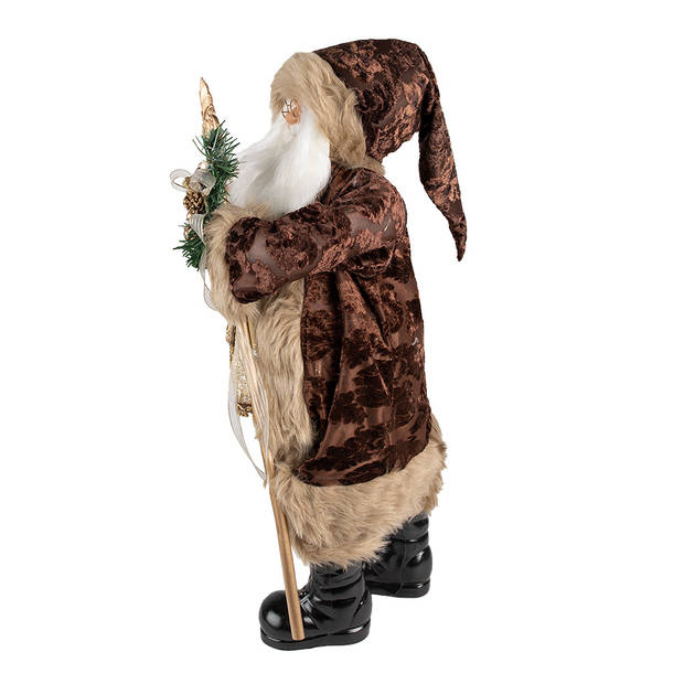 Clayre & Eef Beeld Kerstman 63 cm Bruin Textiel op kunststof Kerstfiguren Bruin Kerstfiguren