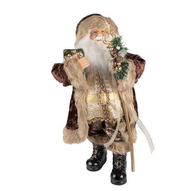 Clayre & Eef Beeld Kerstman 63 cm Bruin Textiel op kunststof Kerstfiguren Bruin Kerstfiguren