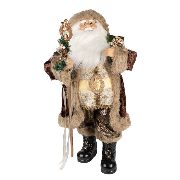 Clayre & Eef Beeld Kerstman 82 cm Bruin Kunststof Kerstfiguren Bruin Kerstfiguren