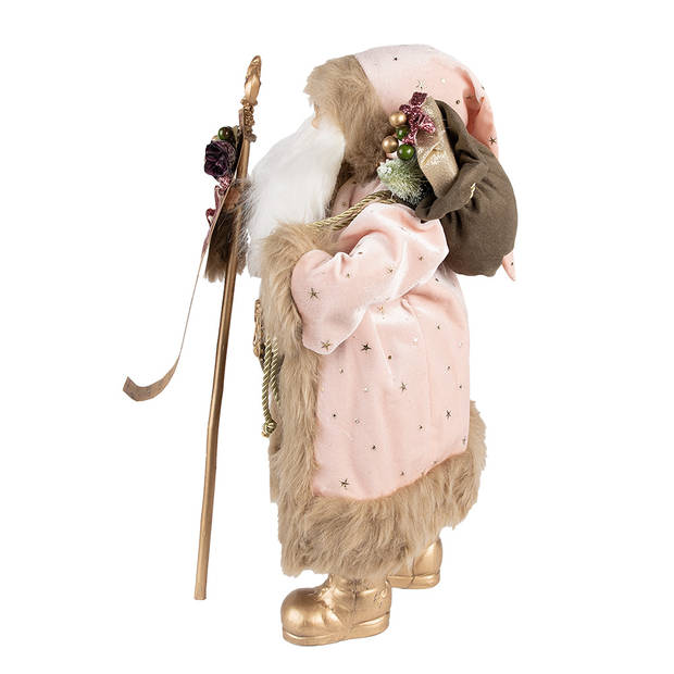 Clayre & Eef Beeld Kerstman 47 cm Roze Goudkleurig Kunststof Kerstfiguren Roze Kerstfiguren