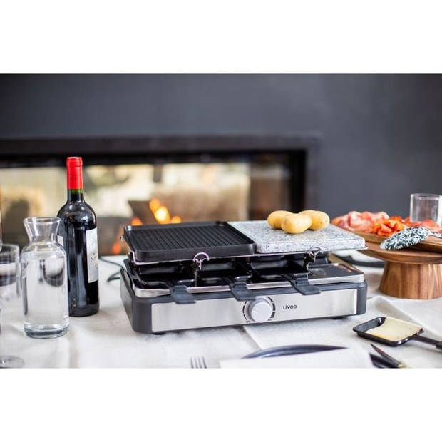 LIVOO Raclette grill - 8 personen - Verwijderbare dienbladen in steen en gegoten aluminium