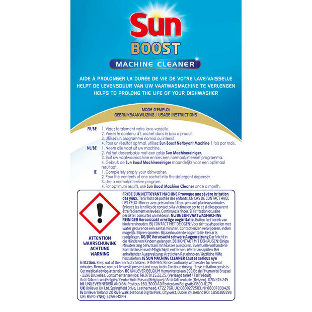 Sun - Boost - Machinereiniger voor vaatwasser - Versterkte Ontvettingskracht - 12 Vaatwasbeurten - Voordeelverpakking