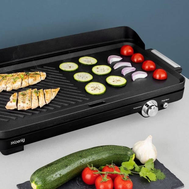 Dubbele zone plancha HKOENIG GRX330 - 50x25cm - 1800W met anti-aanbaklaag en turbozone grillfunctie