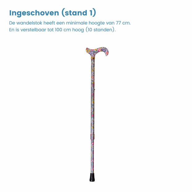 Classic Canes Verstelbare Wandelstok - Tea Party - Lavendel - Bloemen - Aluminium - Derby handvat - Lengte 77 - 100 cm