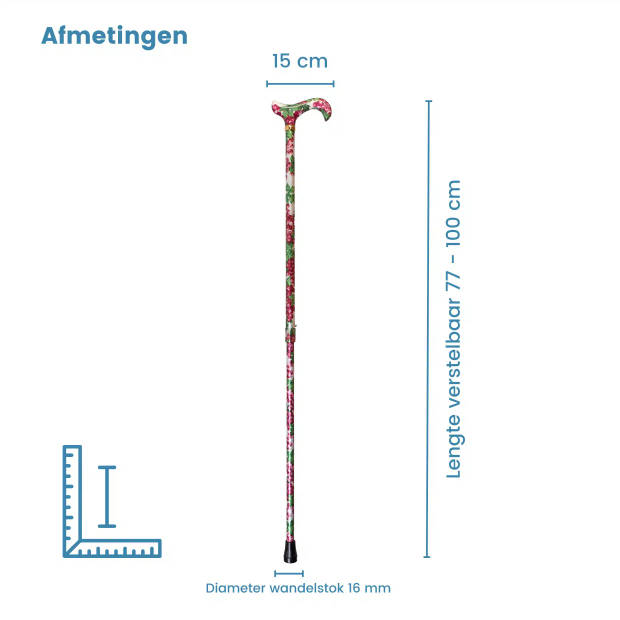 Classic Canes Verstelbare Wandelstok - Tea Party - Rood - Druiven - Aluminium - Derby handvat - Lengte 77 - 100 cm