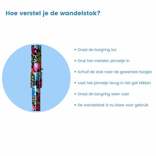 Classic Canes Verstelbare Wandelstok - Tea Party - Zwart en blauw - Bloemen – Aluminium - Lengte 77 - 100 cm