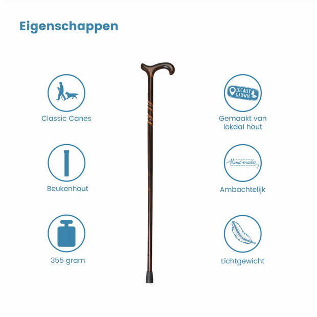 Classic Canes Houten Wandelstok - Beukenhout - Bruin - Spiraal - Schaduw - Voor heren en dames - Lengte 92 cm