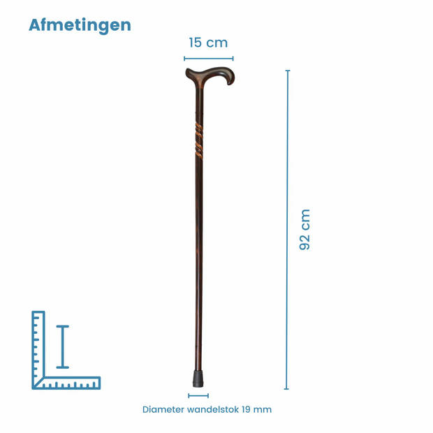 Classic Canes Houten Wandelstok - Beukenhout - Bruin - Spiraal - Schaduw - Voor heren en dames - Lengte 92 cm