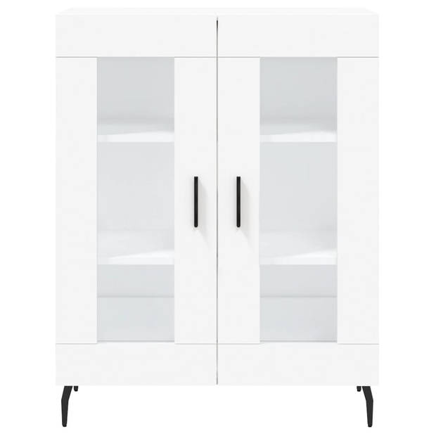 The Living Store Dressoir Modern ? 69.5 x 34 x 90 cm ? Wit ? Bewerkt hout - metaal - glas