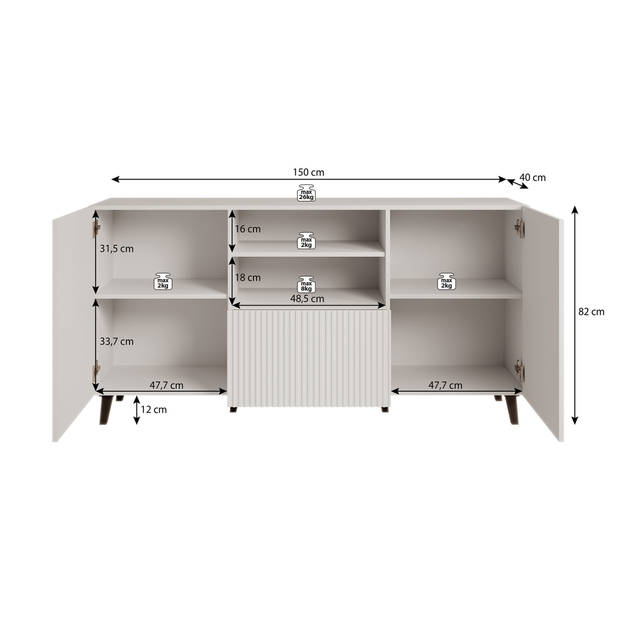 Meubella Dressoir Prime - Zwart - 150 cm