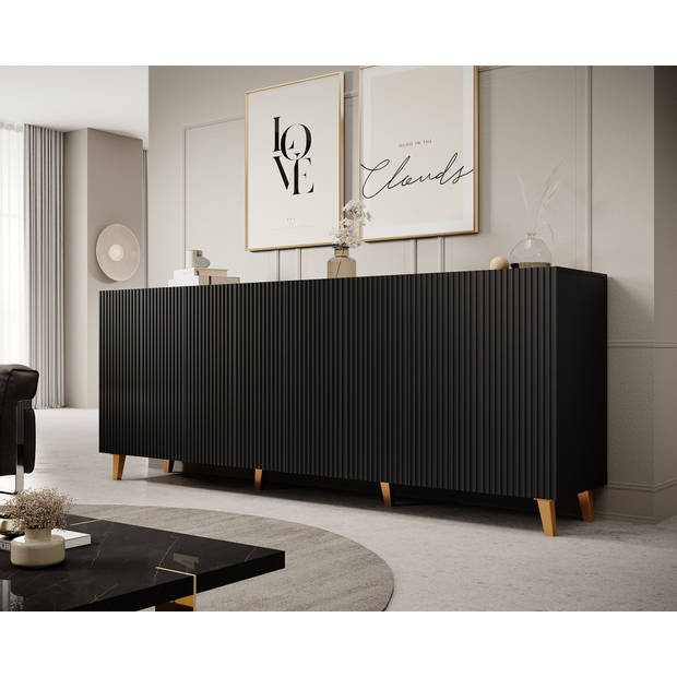 Meubella Dressoir Prime - Zwart - 200 cm