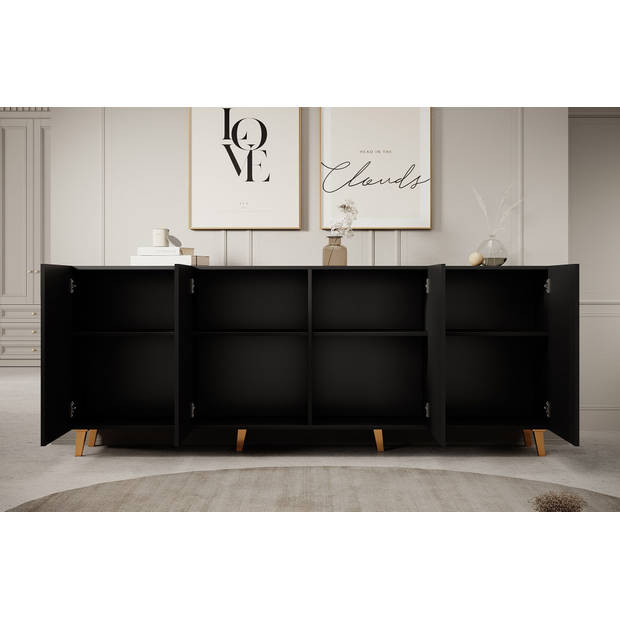 Meubella Dressoir Prime - Zwart - 200 cm