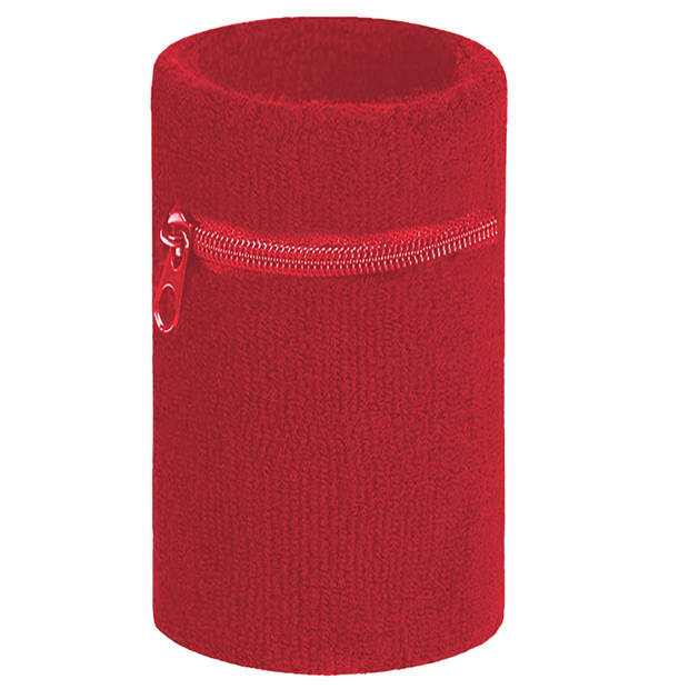 Arowell Premium Pols Zweetbandje Met Portemonnee En Rits – 12 x 8 Cm – Rood - 6 Stuks