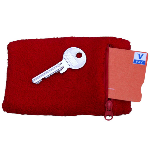 Arowell Premium Pols Zweetbandje Met Portemonnee En Rits – 12 x 8 Cm – Rood