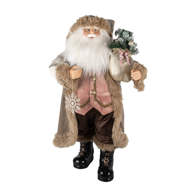 Clayre & Eef Beeld Kerstman 82 cm Beige Roze Kunststof Kerstfiguren Beige Kerstfiguren