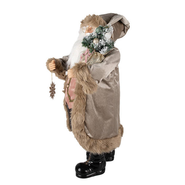 Clayre & Eef Beeld Kerstman 82 cm Beige Roze Kunststof Kerstfiguren Beige Kerstfiguren