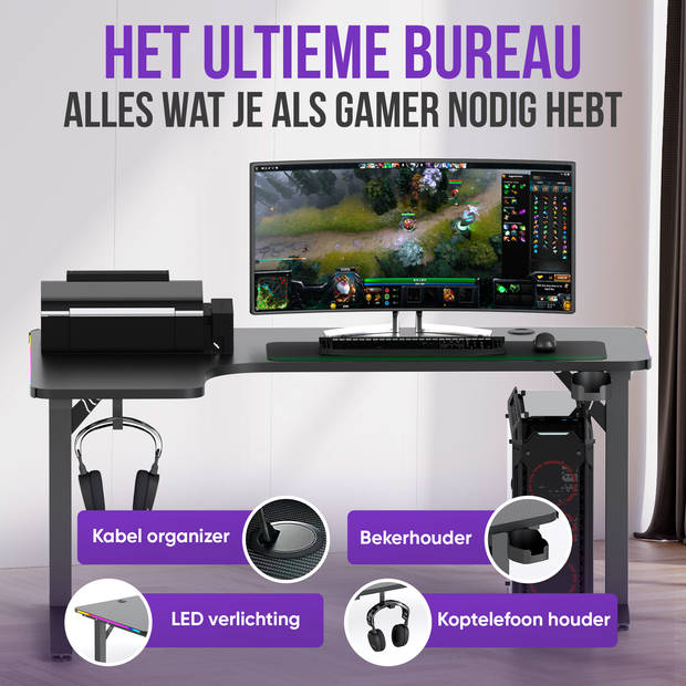 Avalo Gaming Bureau - 160x100x75 CM - L Vormig Hoekbureau - Game Desk Met LED Verlichting - Tafel - Zwart
