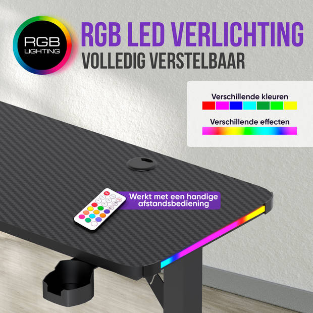 Avalo Gaming Bureau - 160x100x75 CM - L Vormig Hoekbureau - Game Desk Met LED Verlichting - Tafel - Zwart