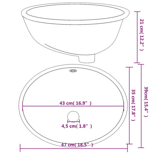 vidaXL Wastafel ovaal 47x39x21 cm keramiek wit