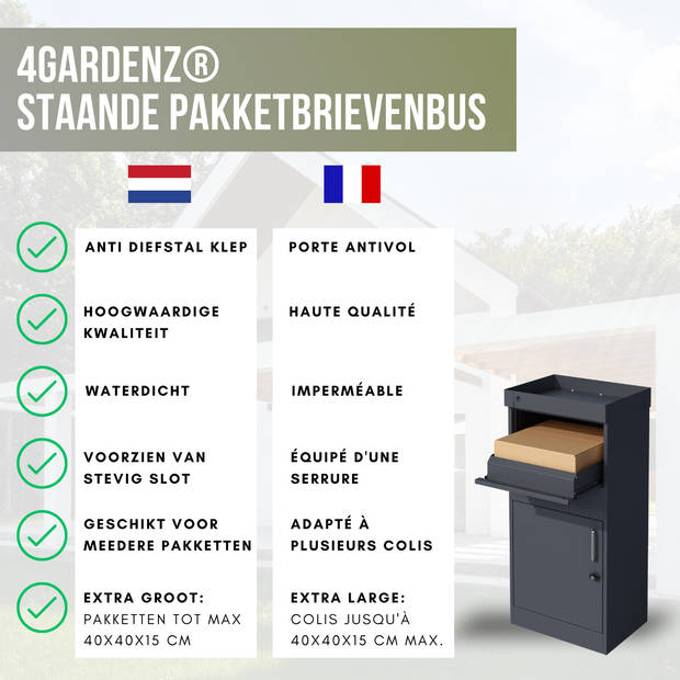 4gardenz® Pakketbrievenbus met apart Postvak - Anti-diefstal - Staande Pakketbox - Antraciet