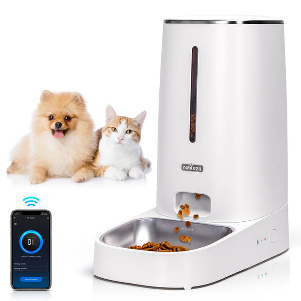 Nobleza Automatische voerbak - Voerautomaat voor honden en katten - Smartphone besturing - Voerdispenser - 4L - Wit