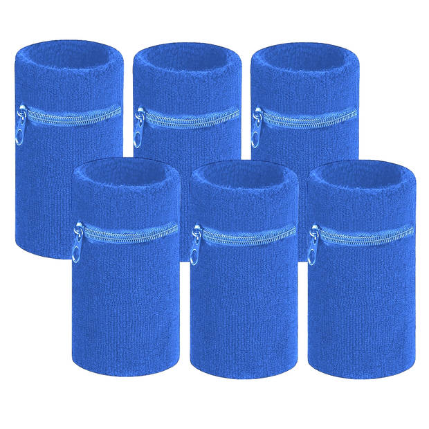 Arowell Premium Pols Zweetbandje Met Portemonnee En Rits – 12 x 8 Cm – Kobaltblauw - 6 Stuks