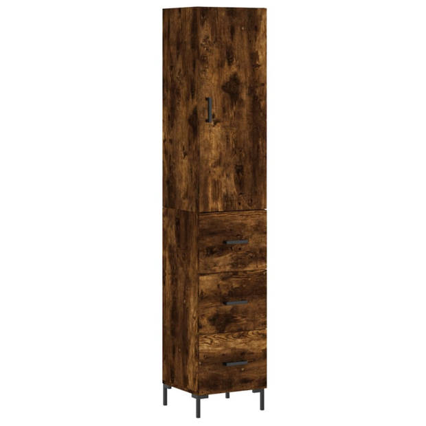 vidaXL Hoge kast 34,5x34x180 cm bewerkt hout gerookt eikenkleurig