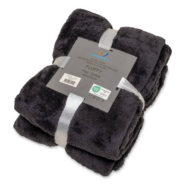 Wicotex-Plaid-deken-fleece plaid Fluffy zwart 150x200cm-Zacht en warme Fleece deken.