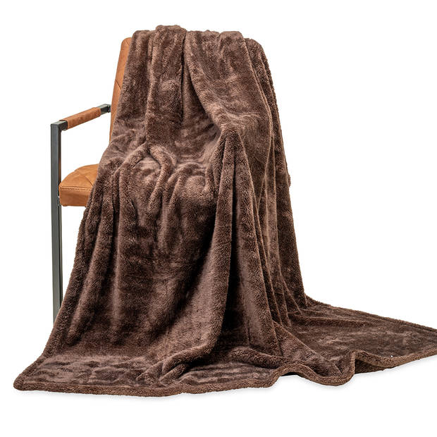 Wicotex-Plaid-deken-fleece plaid Fluffy bruin 150x200cm-Zacht en warme Fleece deken.