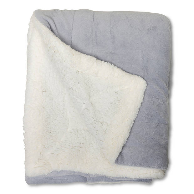 Wicotex-Plaid-deken-fleece plaid Espoo grijs 200x240cm met witte sherpa binnenkant-Zacht en warme Fleece deken.