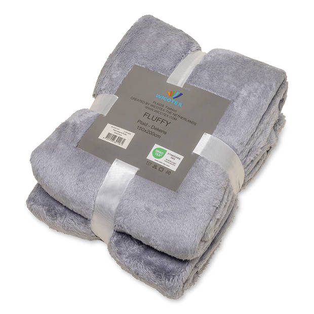 Wicotex-Plaid-deken-fleece plaid Fluffy grijs 150x200cm-Zacht en warme Fleece deken.
