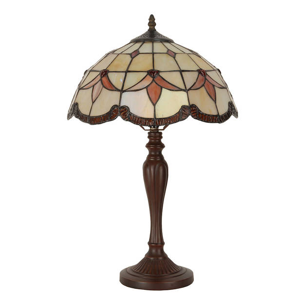 LumiLamp Tiffany Tafellamp Ø 35x53 cm Beige Glas Tiffany Bureaulamp Beige Tiffany Bureaulamp